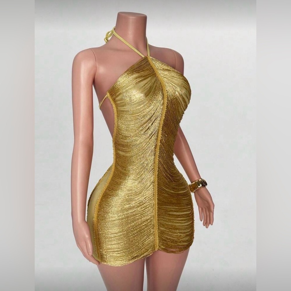 SHEIN Gold Halter Mini Dress - Picture 2 of 6